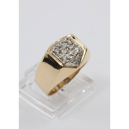 Vintage 14K Yellow Gold Diamond Cluster Men's Signet Ring