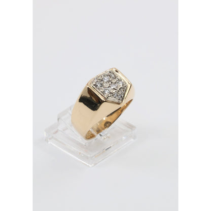 Vintage 14K Yellow Gold Diamond Cluster Men's Signet Ring