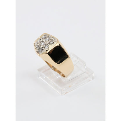 Vintage 14K Yellow Gold Diamond Cluster Men's Signet Ring