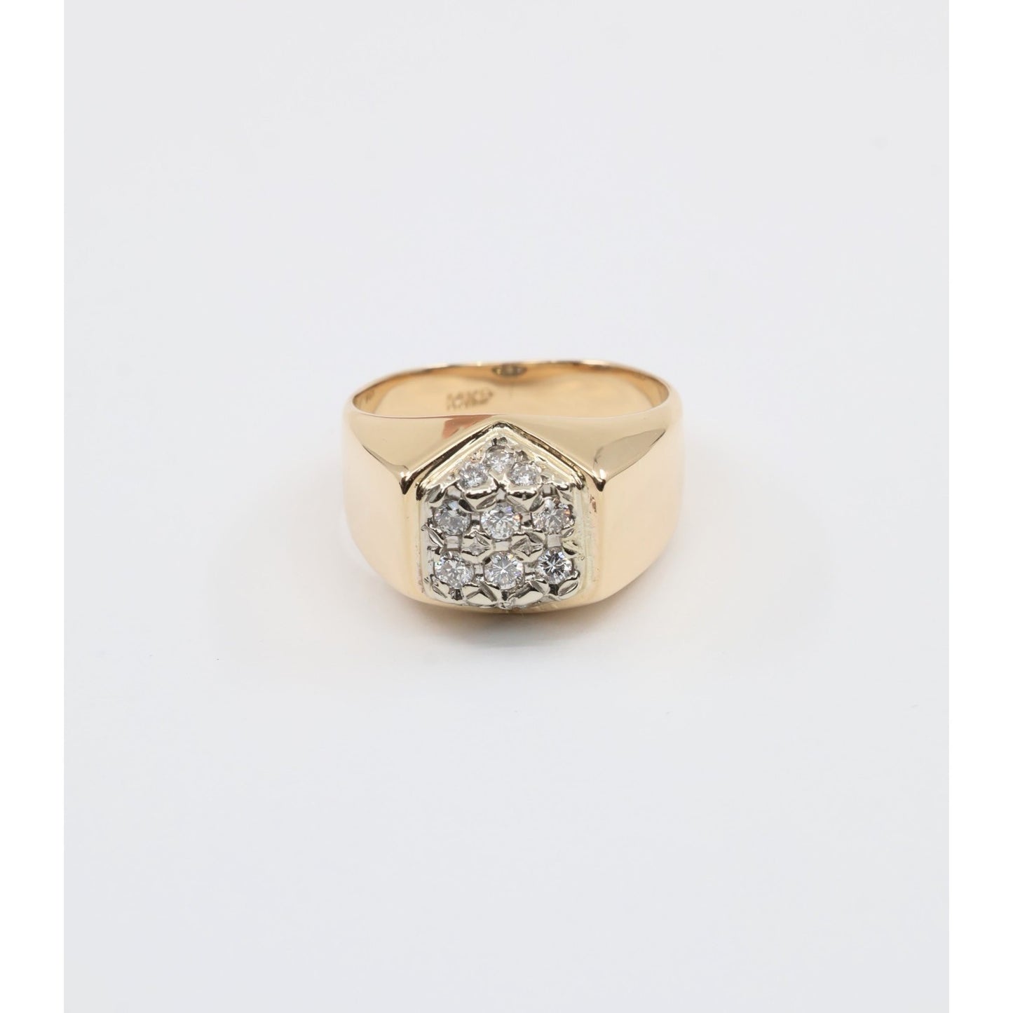 Vintage 14K Yellow Gold Diamond Cluster Men's Signet Ring