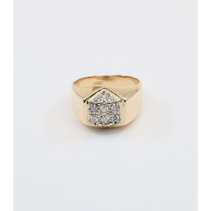 Vintage 14K Yellow Gold Diamond Cluster Men's Signet Ring