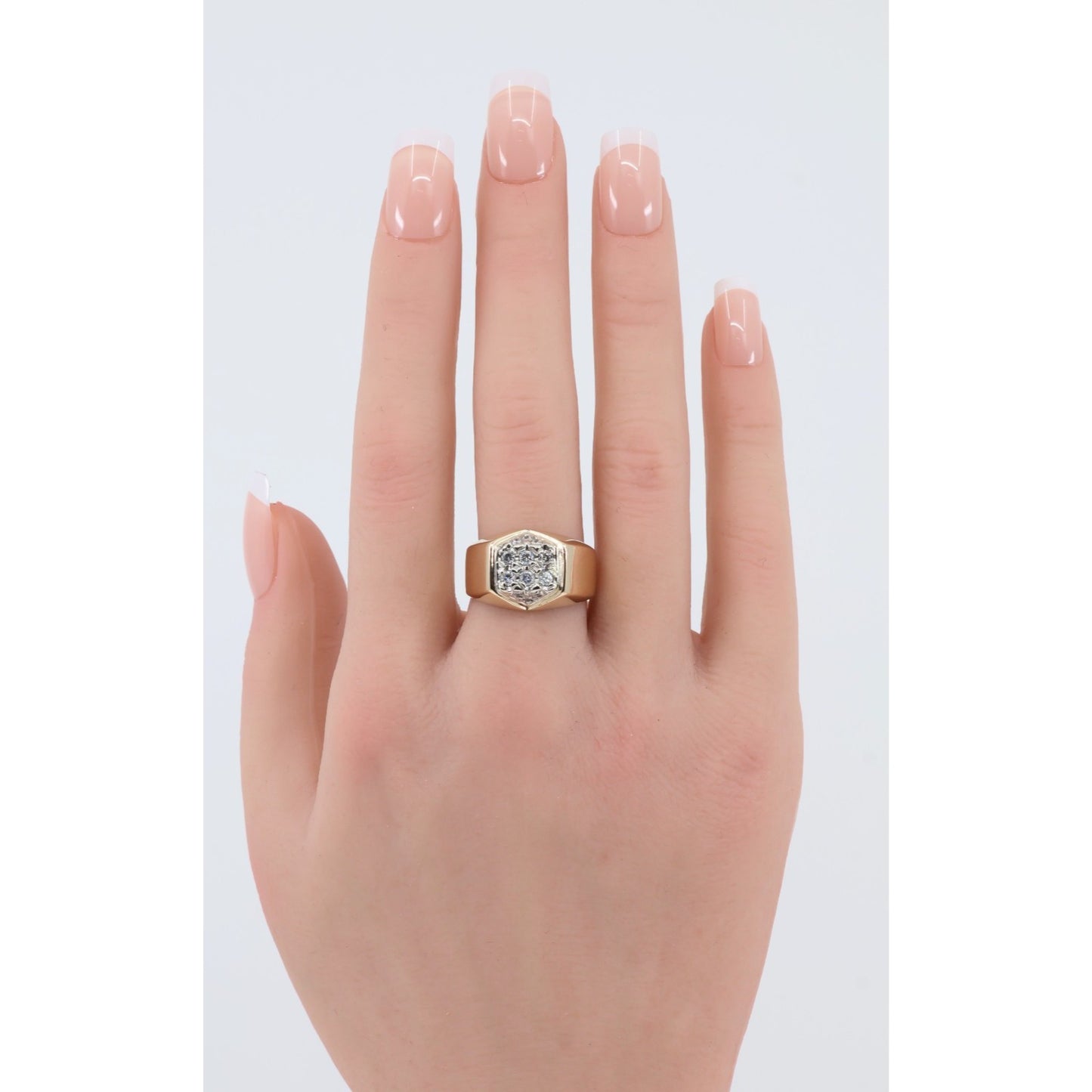 Vintage 14K Yellow Gold Diamond Cluster Men's Signet Ring