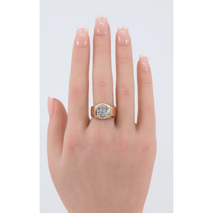 Vintage 14K Yellow Gold Diamond Cluster Men's Signet Ring