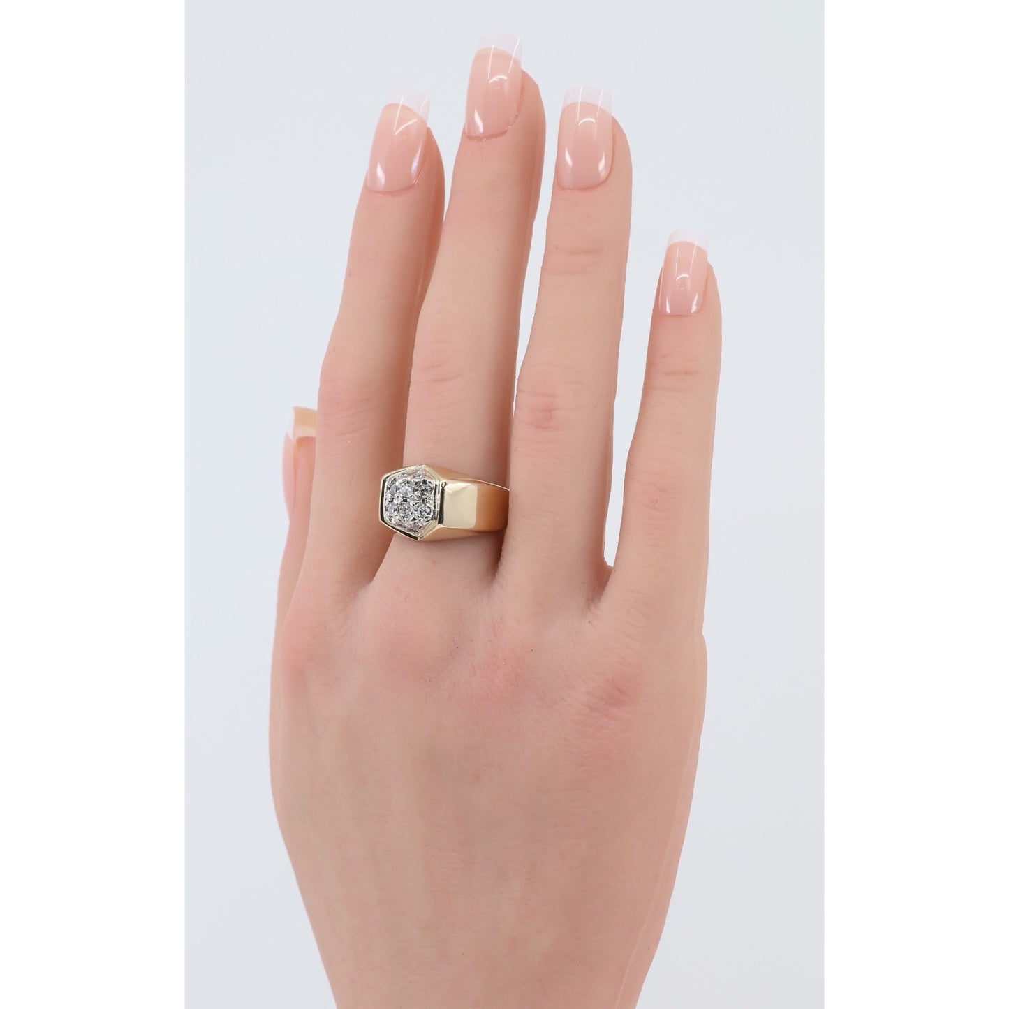 Vintage 14K Yellow Gold Diamond Cluster Men's Signet Ring