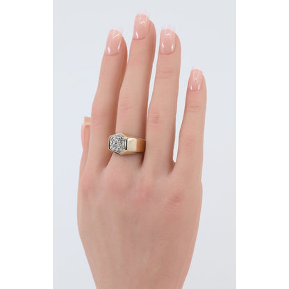 Vintage 14K Yellow Gold Diamond Cluster Men's Signet Ring