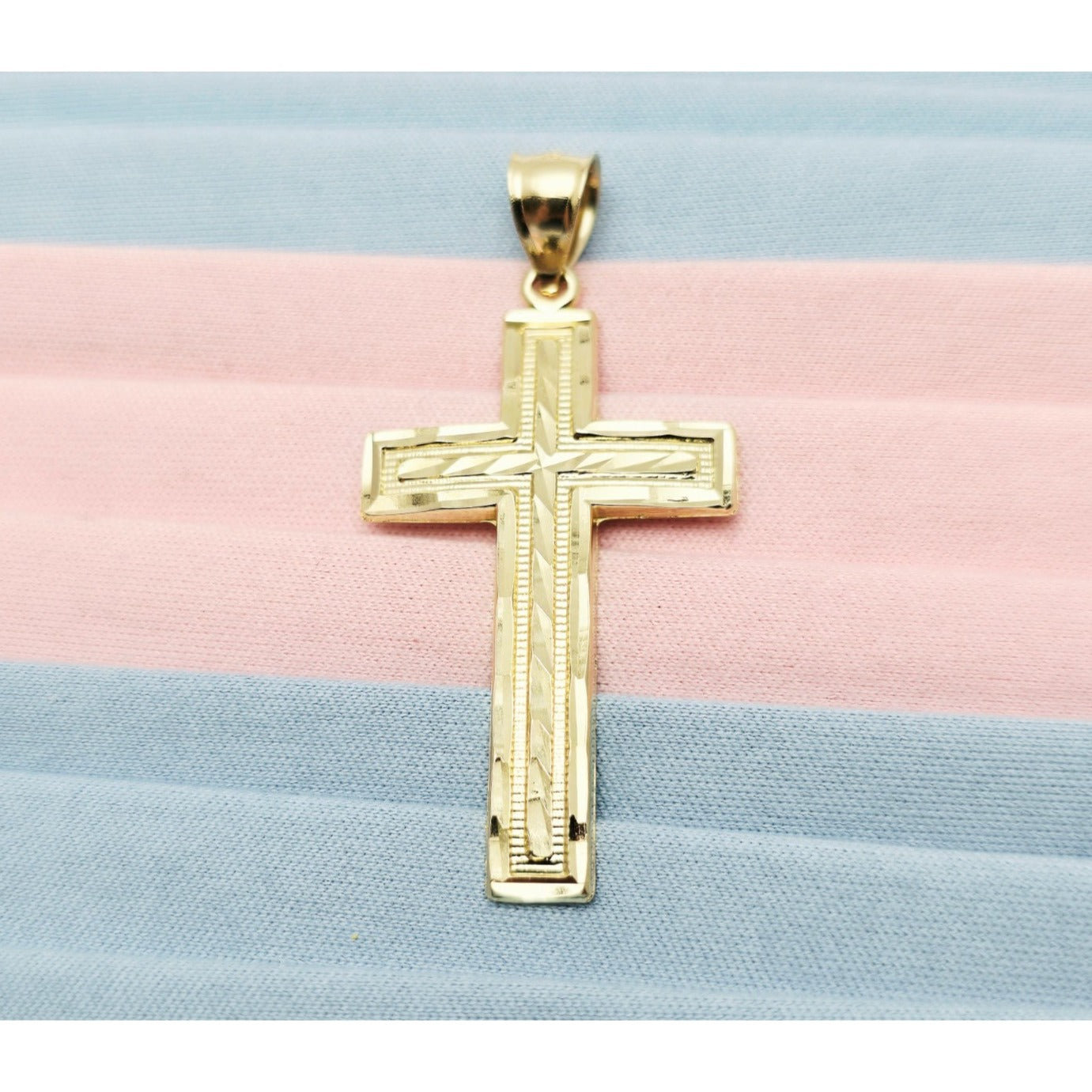14K Yellow Gold Diamond Cut Cross Pendant Charm