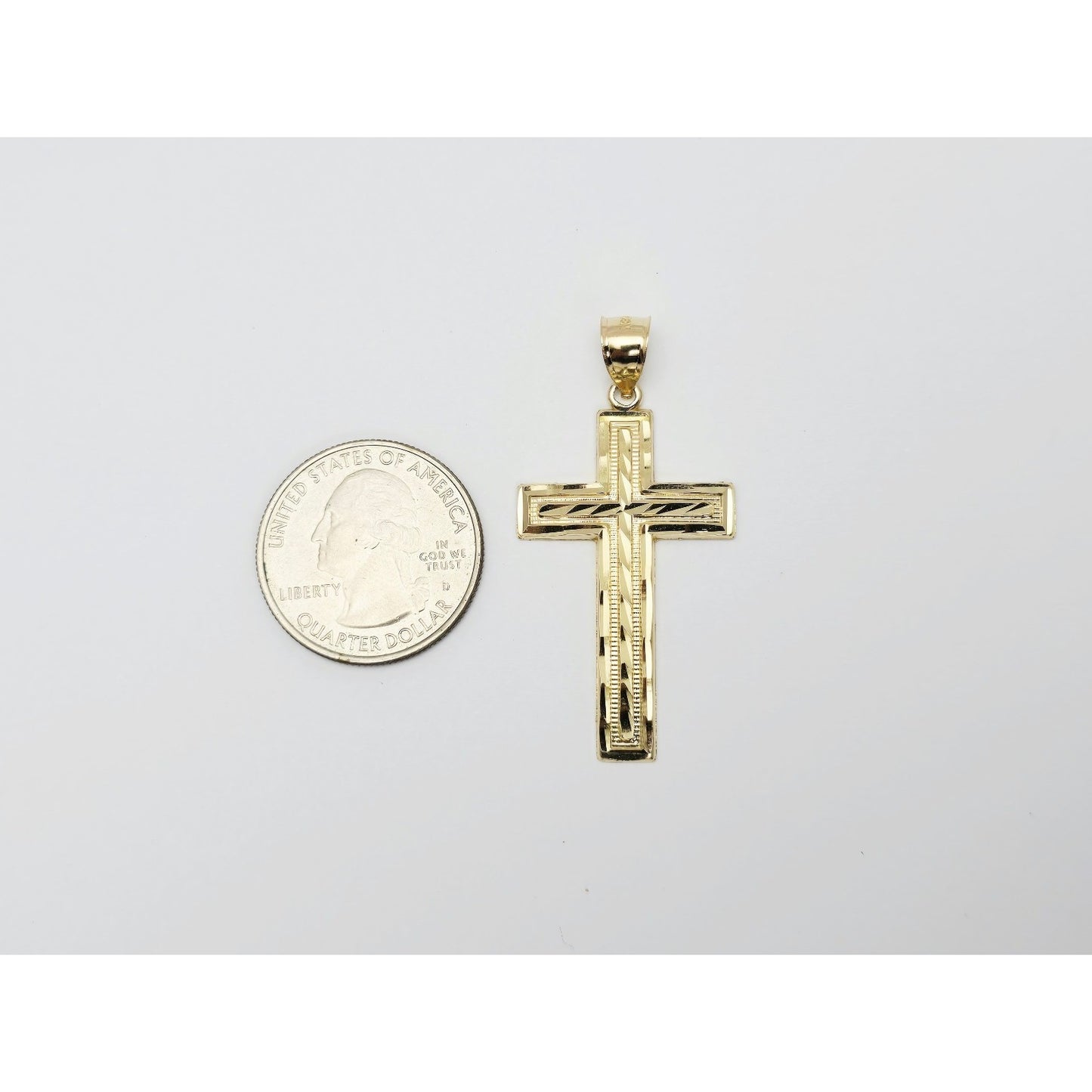 14K Yellow Gold Diamond Cut Cross Pendant Charm