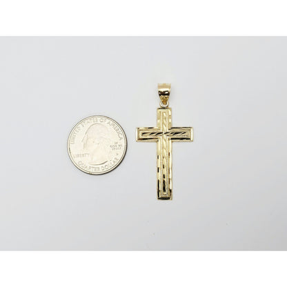 14K Yellow Gold Diamond Cut Cross Pendant Charm