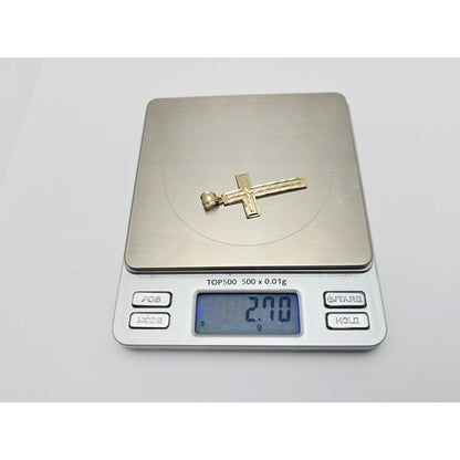 14K Yellow Gold Diamond Cut Cross Pendant Charm