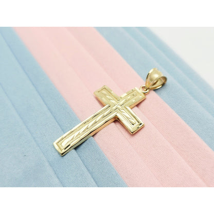 14K Yellow Gold Diamond Cut Cross Pendant Charm