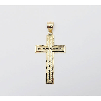 14K Yellow Gold Diamond Cut Cross Pendant Charm