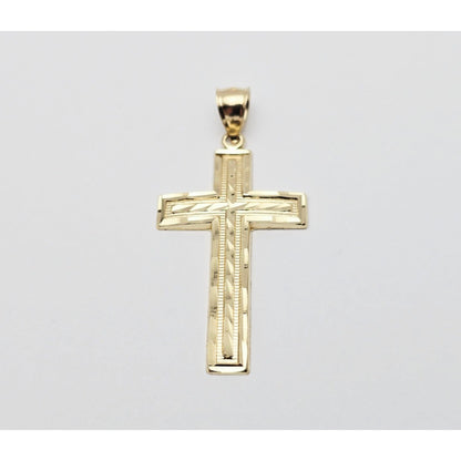 14K Yellow Gold Diamond Cut Cross Pendant Charm