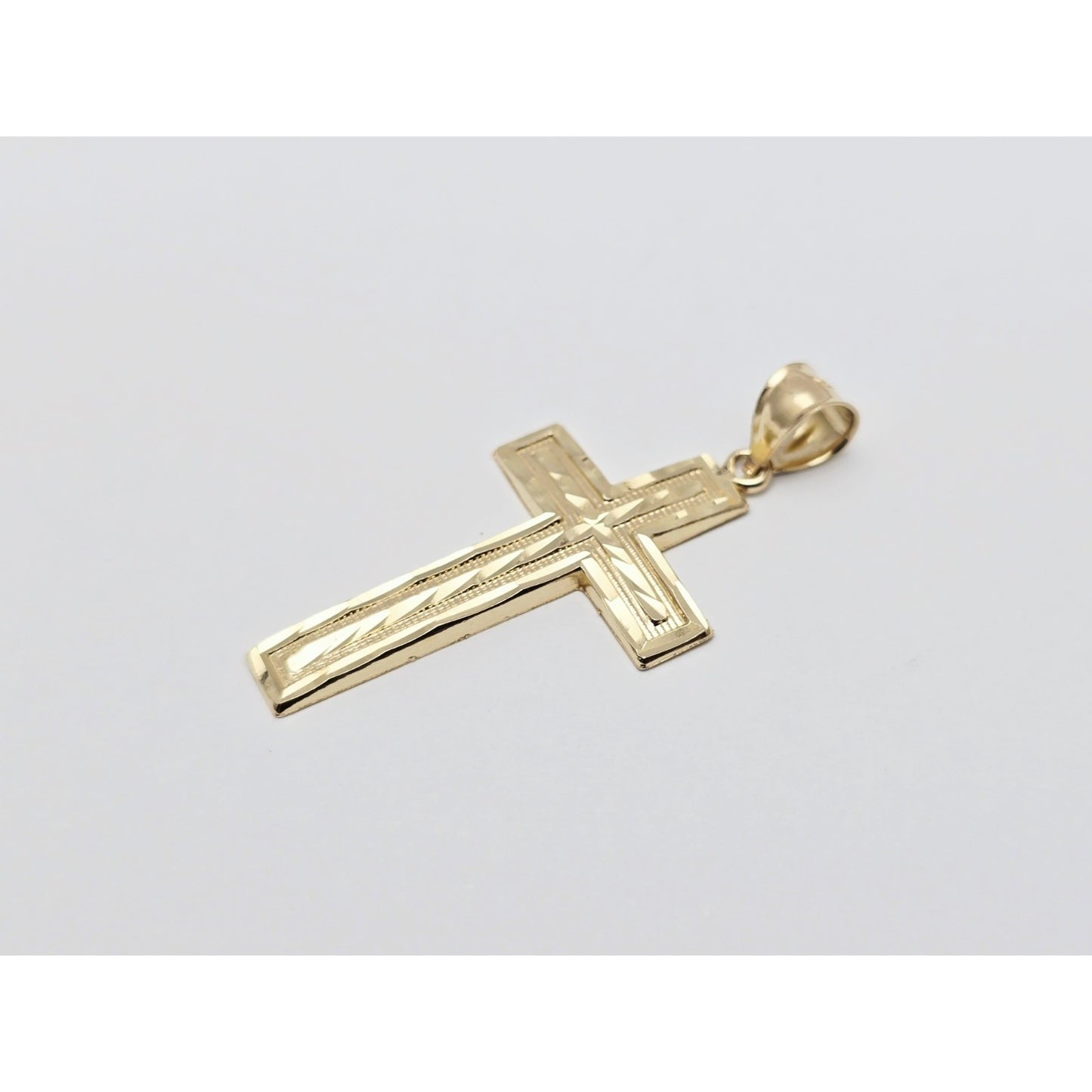 14K Yellow Gold Diamond Cut Cross Pendant Charm