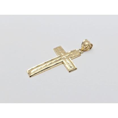 14K Yellow Gold Diamond Cut Cross Pendant Charm