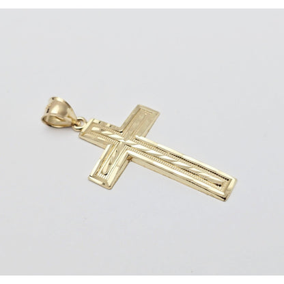 14K Yellow Gold Diamond Cut Cross Pendant Charm