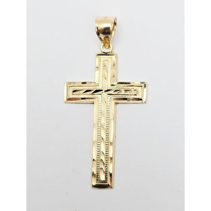 14K Yellow Gold Diamond Cut Cross Pendant Charm