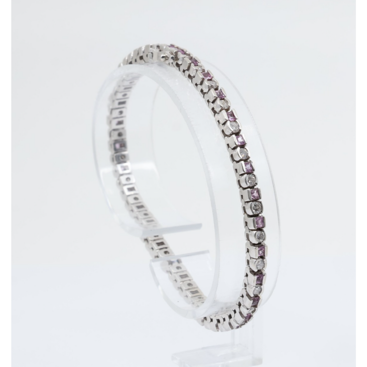 14K White Gold Diamond & Spinel Tennis Link Bracelet