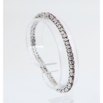 14K White Gold Diamond & Spinel Tennis Link Bracelet