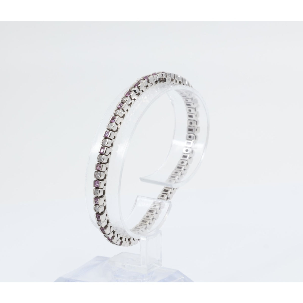 14K White Gold Diamond & Spinel Tennis Link Bracelet