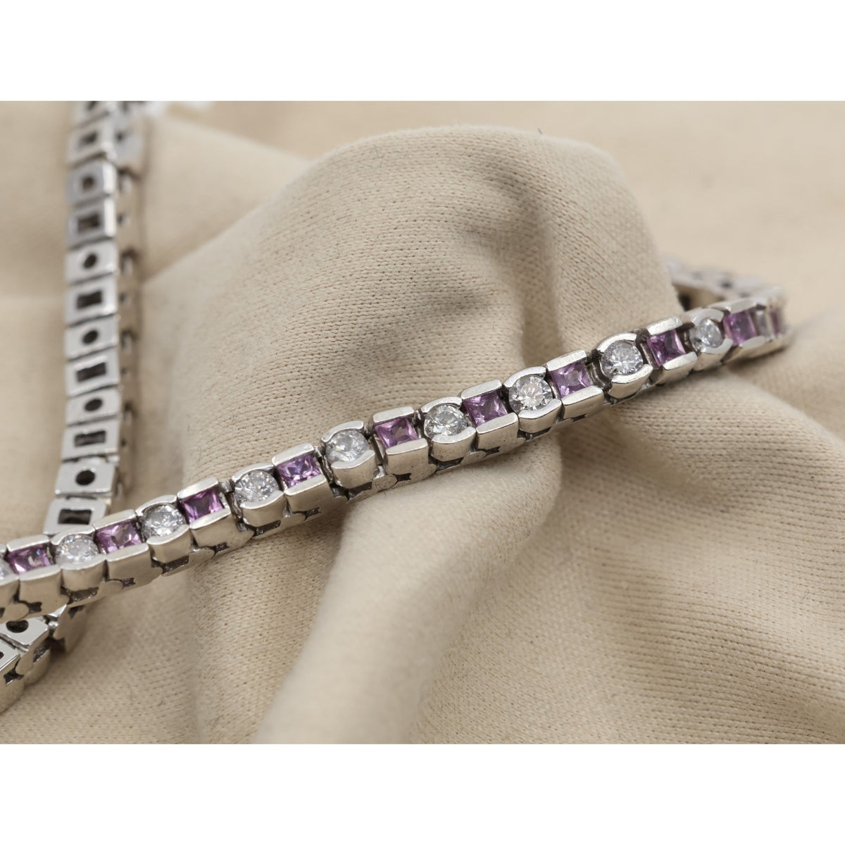 14K White Gold Diamond & Spinel Tennis Link Bracelet