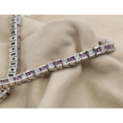 14K White Gold Diamond & Spinel Tennis Link Bracelet