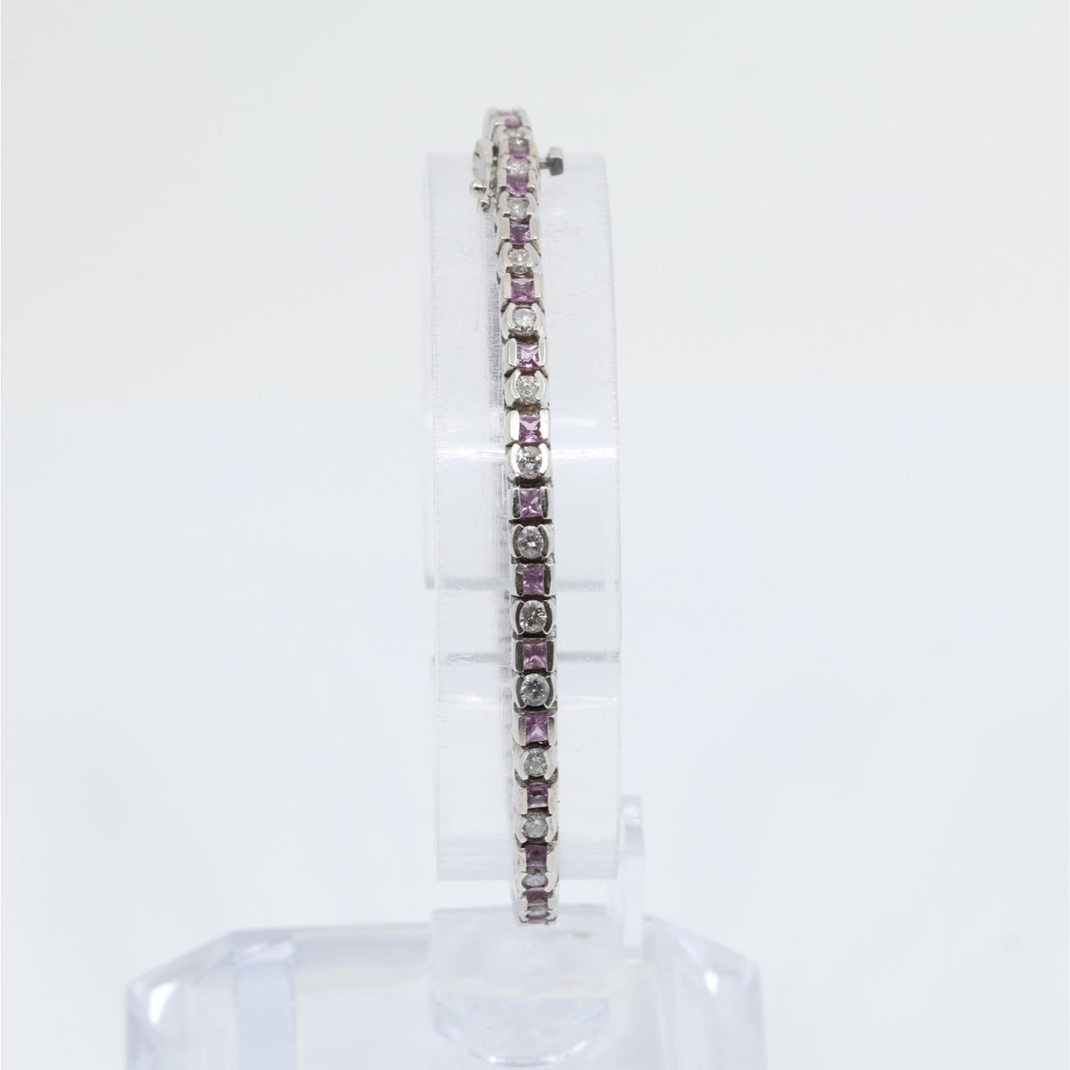 14K White Gold Diamond & Spinel Tennis Link Bracelet