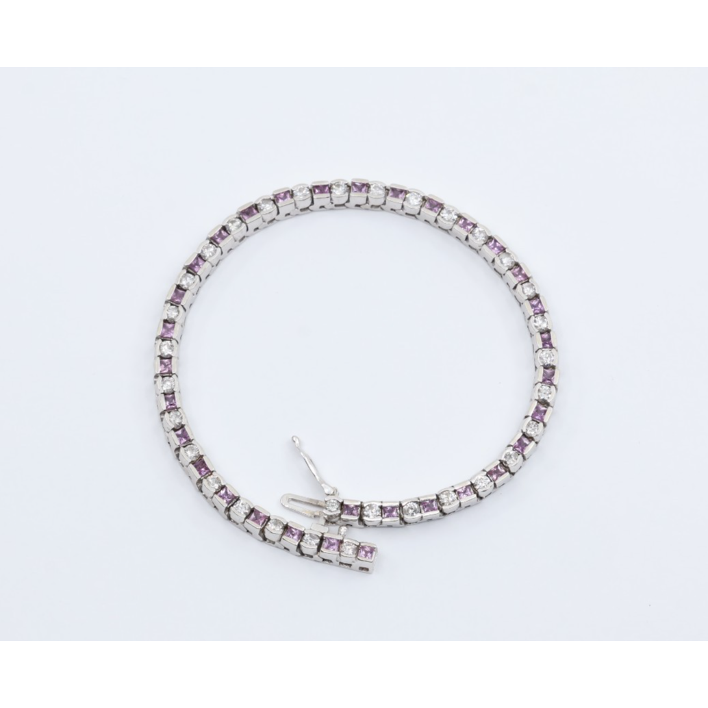14K White Gold Diamond & Spinel Tennis Link Bracelet