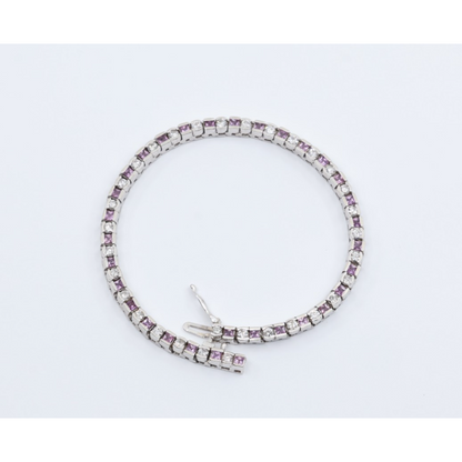 14K White Gold Diamond & Spinel Tennis Link Bracelet