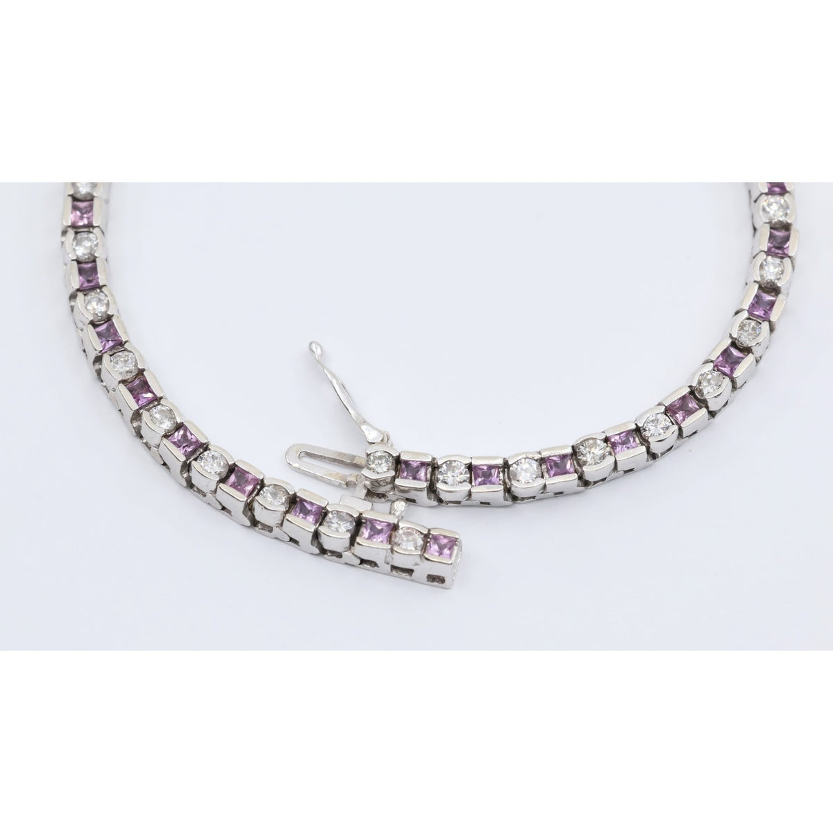 14K White Gold Diamond & Spinel Tennis Link Bracelet