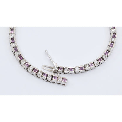 14K White Gold Diamond & Spinel Tennis Link Bracelet