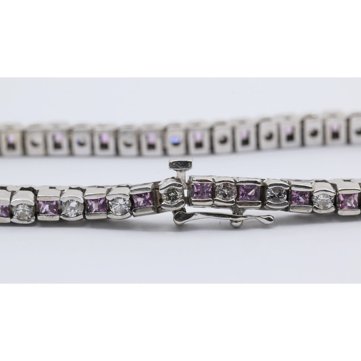 14K White Gold Diamond & Spinel Tennis Link Bracelet