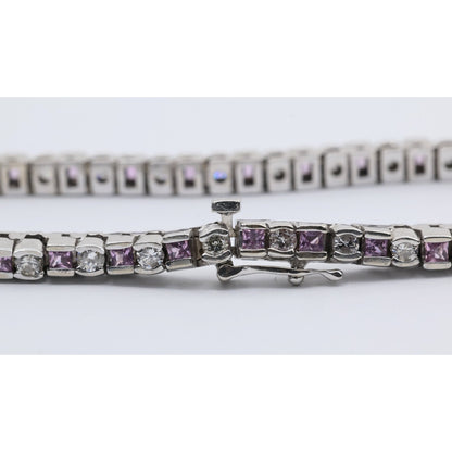 14K White Gold Diamond & Spinel Tennis Link Bracelet
