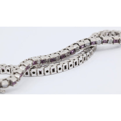 14K White Gold Diamond & Spinel Tennis Link Bracelet
