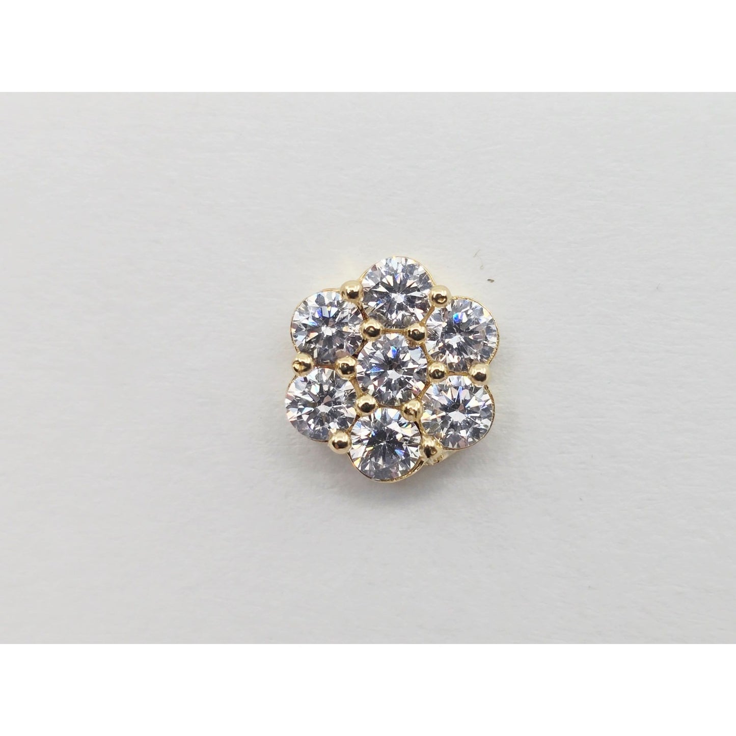 Single 10K Yellow Gold Round Shaped Flower Stud CZ Earring