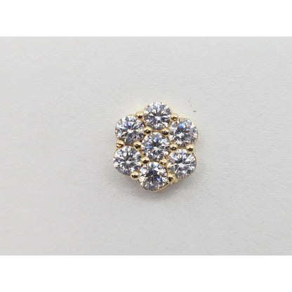 Single 10K Yellow Gold Round Shaped Flower Stud CZ Earring