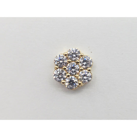 Single 10K Yellow Gold Round Shaped Flower Stud CZ Earring