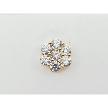 Single 10K Yellow Gold Round Shaped Flower Stud CZ Earring