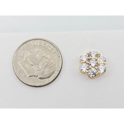 Single 10K Yellow Gold Round Shaped Flower Stud CZ Earring