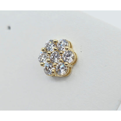 Single 10K Yellow Gold Round Shaped Flower Stud CZ Earring