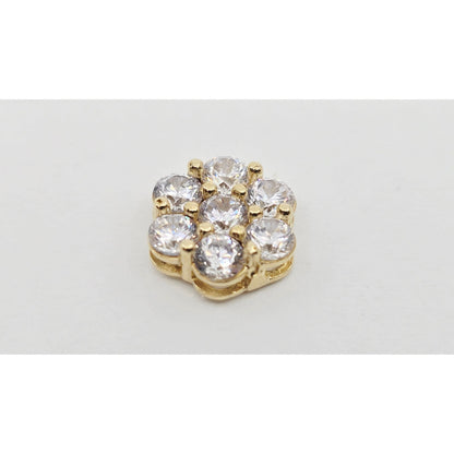 Single 10K Yellow Gold Round Shaped Flower Stud CZ Earring
