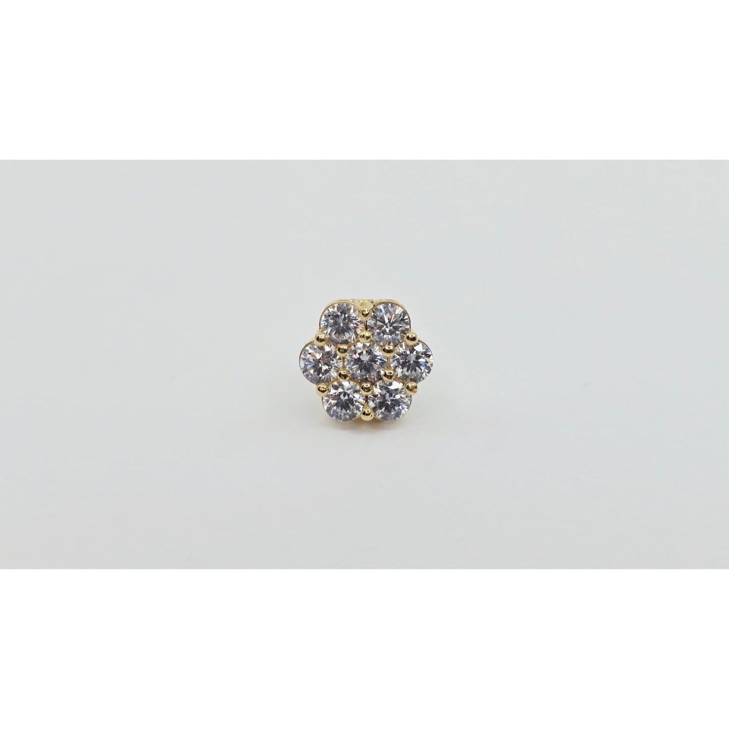 Single 10K Yellow Gold Round Shaped Flower Stud CZ Earring