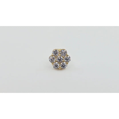 Single 10K Yellow Gold Round Shaped Flower Stud CZ Earring