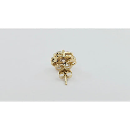 Single 10K Yellow Gold Round Shaped Flower Stud CZ Earring