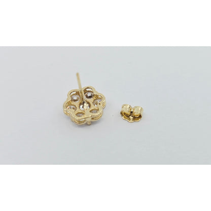 Single 10K Yellow Gold Round Shaped Flower Stud CZ Earring