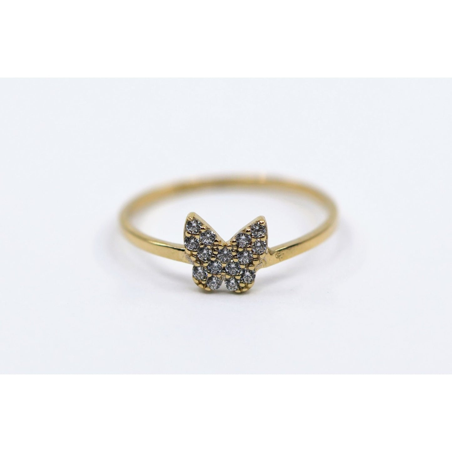 Thin 14K Yellow Gold Butterfly CZ Ring