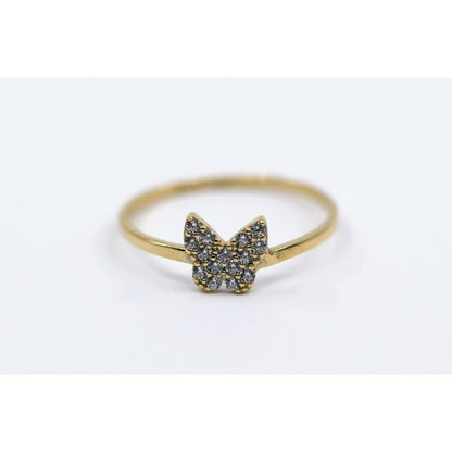 Thin 14K Yellow Gold Butterfly CZ Ring
