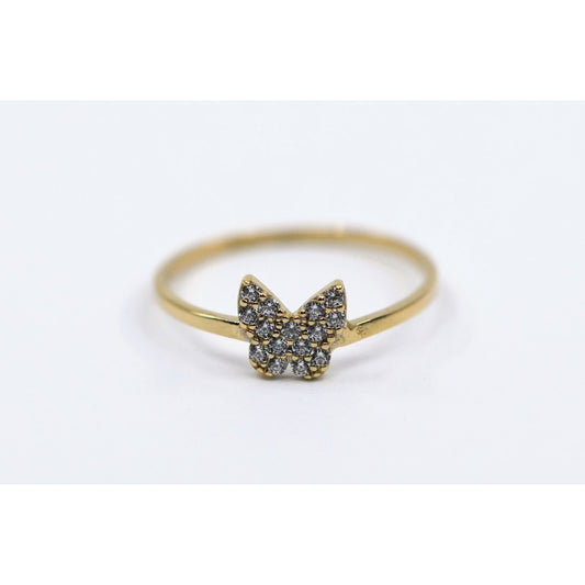 Thin 14K Yellow Gold Butterfly CZ Ring