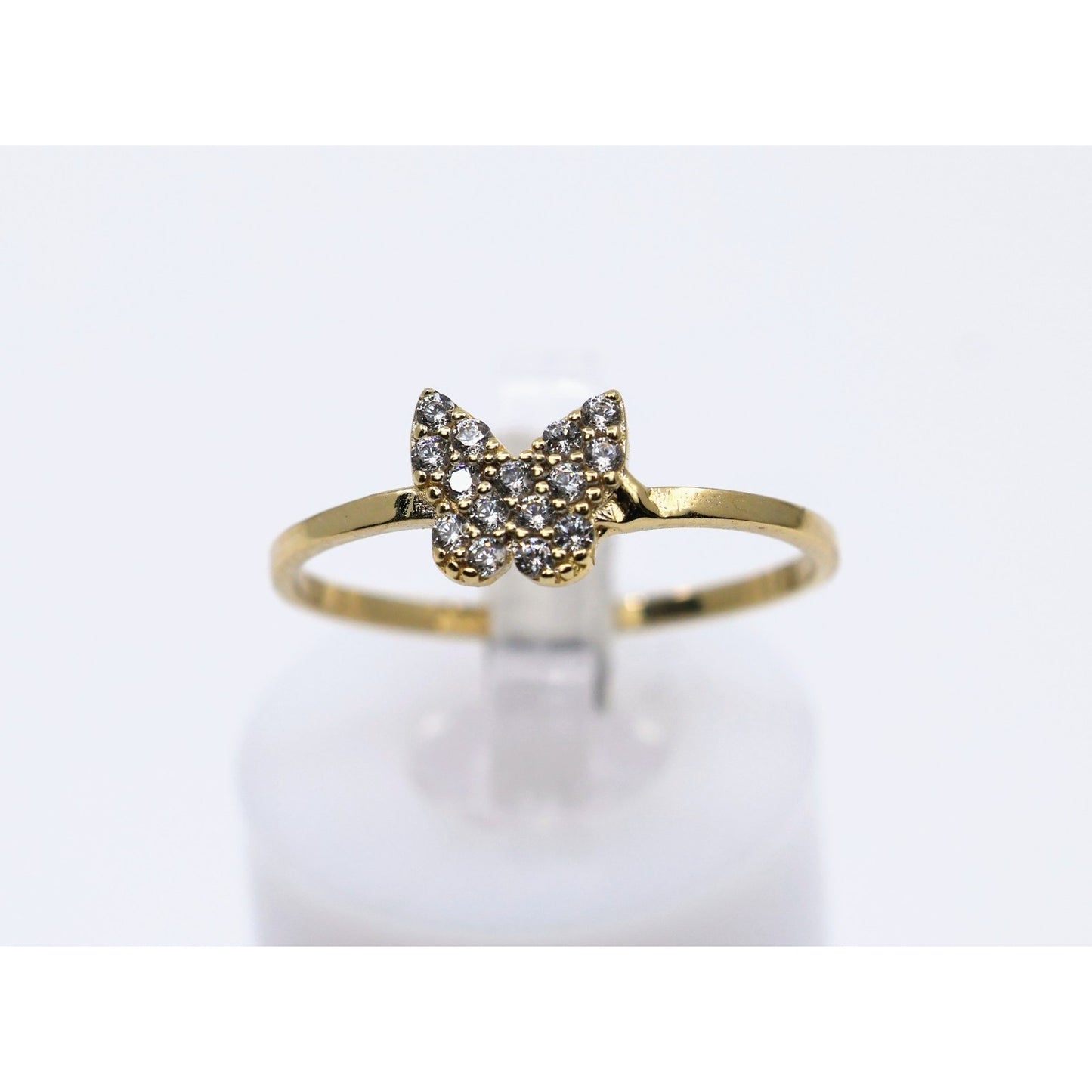 Thin 14K Yellow Gold Butterfly CZ Ring