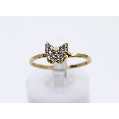 Thin 14K Yellow Gold Butterfly CZ Ring