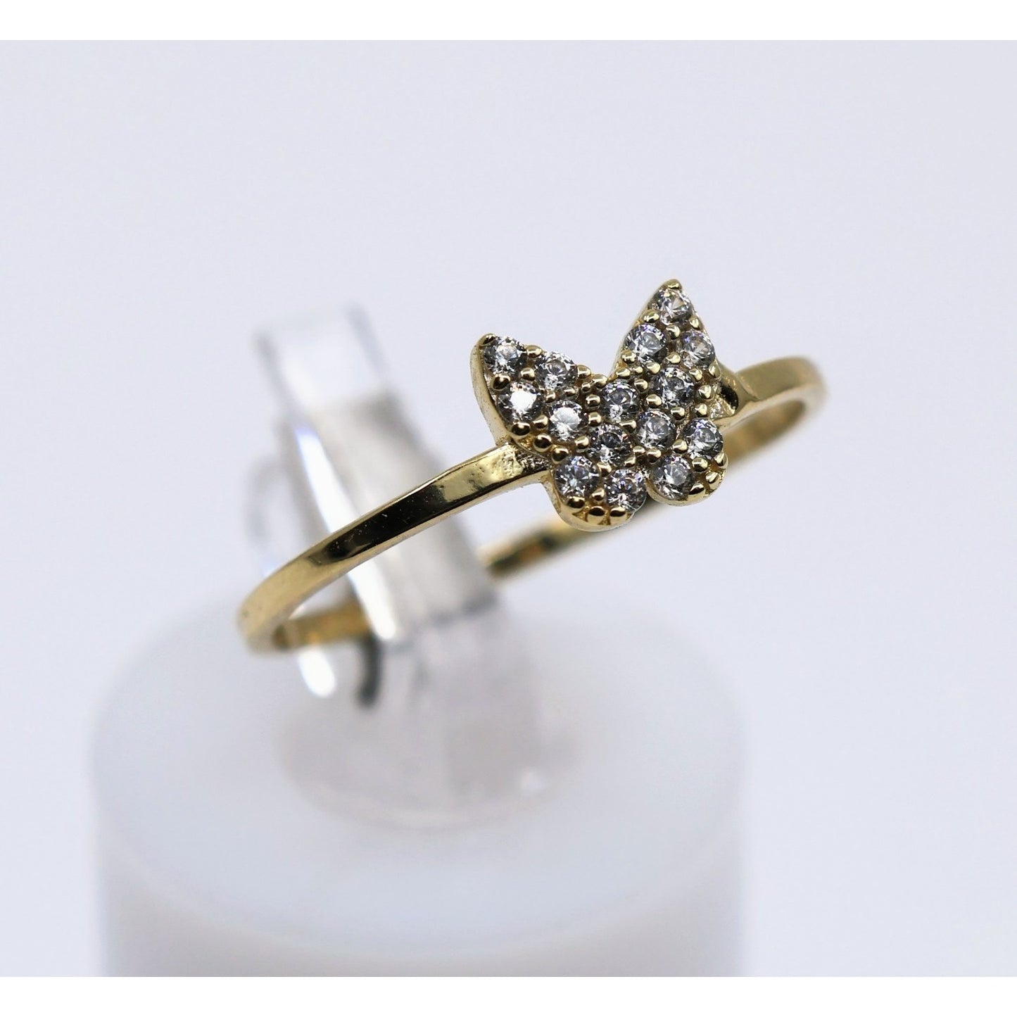 Thin 14K Yellow Gold Butterfly CZ Ring